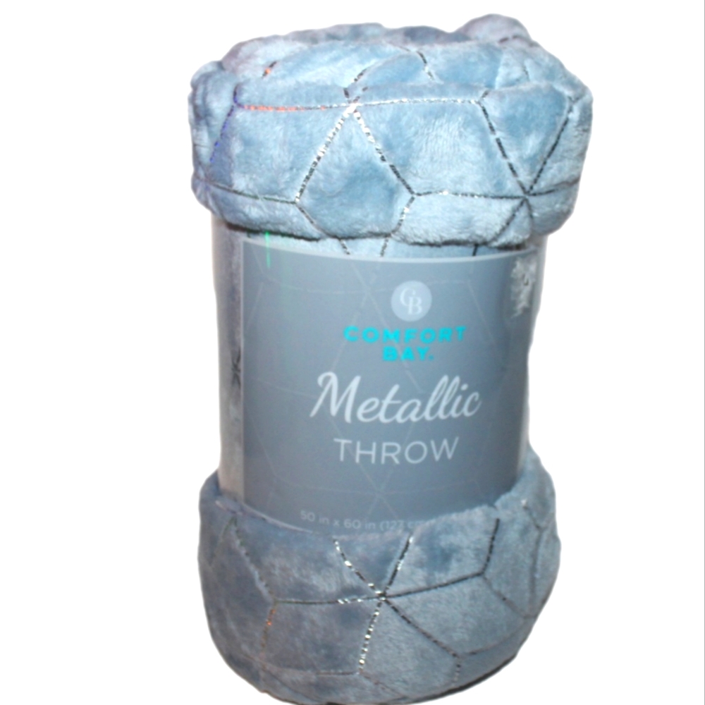 Comfort Bay Metallic Throw Blanket - Blue - Picture 11 of 11
